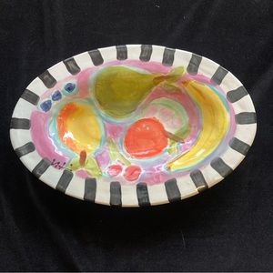 Handmade Ceramic Oval Serving Tray “Fruit On Pink” 12”x8”Original Design